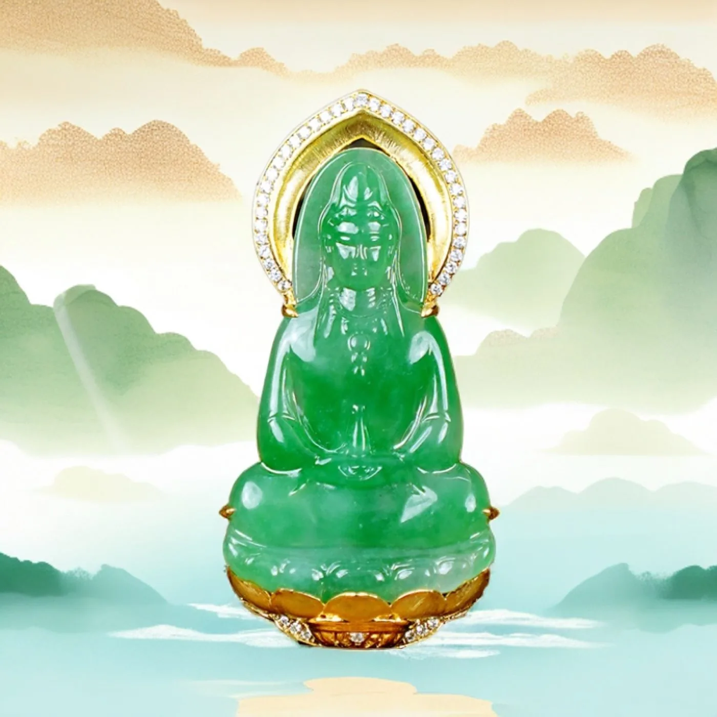 翡翠观音坐像 · 青绿山水